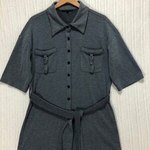 Tiana B. Belted Shirt Dress Pockets Collared Short Sleeve Gray Size M